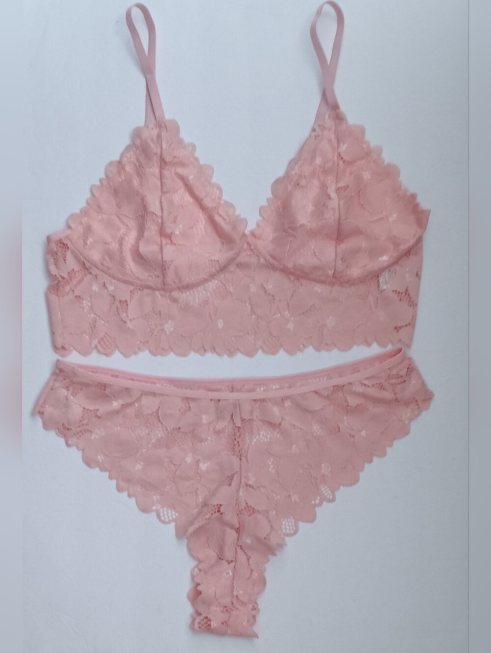 Women's Delicate Pink Lace Bralette & Bikini Set Undergarment Sleepwear Sz 1X